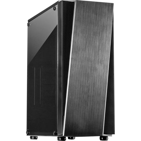 Inter-tech t-11 televen midi tower behuizing (zwart | 3x usb-a | window)