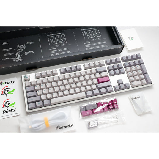 Ducky one 3 mist grey, toetsenbord (lichtgrijs, us lay-out, cherry mx red, rgb led, double-shot pbt, hot-swappable, quack mechanics)