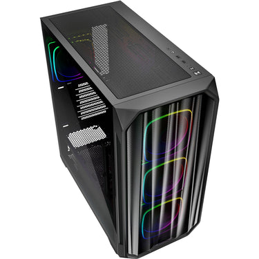 Sharkoon ak5m rgb midi tower behuizing (zwart | 2x usb-a | 1x usb-c | rgb | tempered glass)