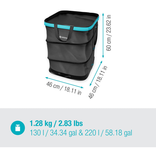 Gardena tuinafvalzak pop-up rechthoekig, maat m (zwart turquoise, tot 130 liter)