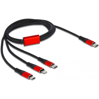 Delock usb-oplaadkabel 3-in-1 usb-c naar lightning + micro usb + usb-c (zwart rood, 1 meter)