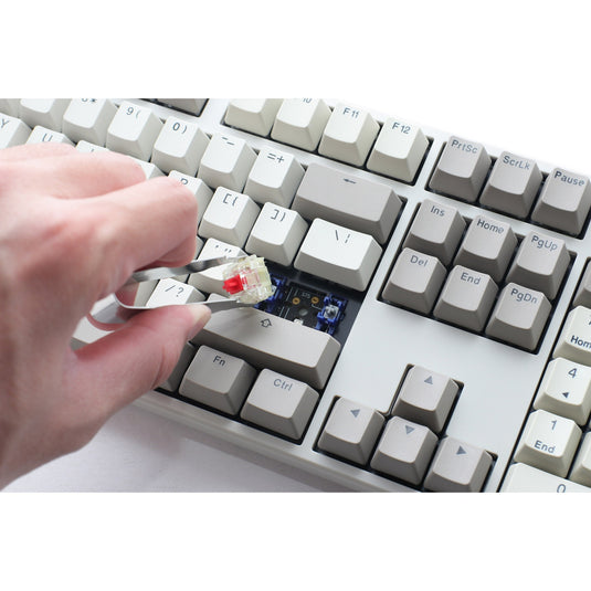 Ducky origin vintage mechanisch toetsenbord (grijs, us lay-out (qwerty), cherry mx brown, 100%, hot swap, pbt double-shot keycaps)