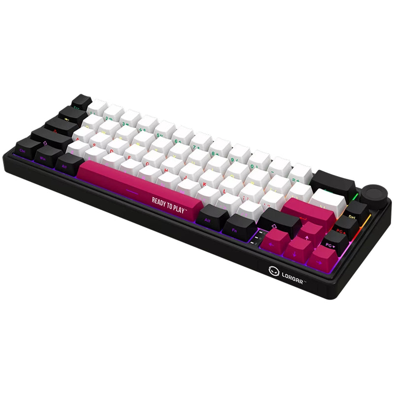 Load image into Gallery viewer, Lorgar kbp70mw rgb mechanisch gaming toetsenbord (zwart, us lay-out (qwerty), logar toxic purple, 65%, rgb, hot-swappable, pbt double-shot, bluetooth | 2.4ghz | usb)
