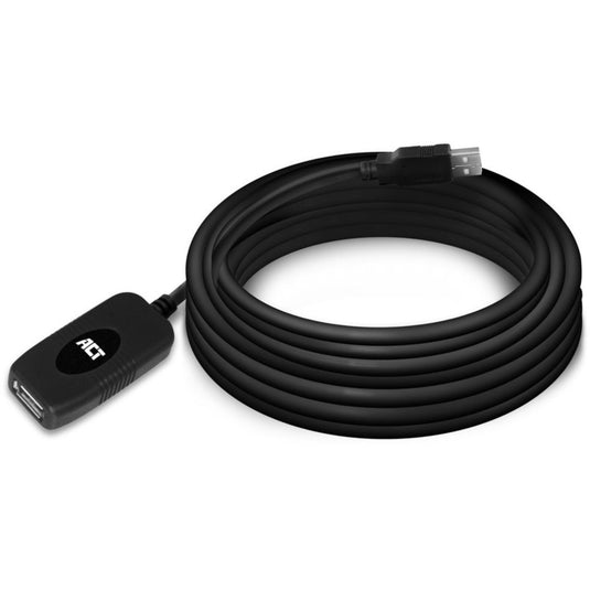 Act connectivity usb 2.0 signaalversterker, 5 meter verlengkabel (zwart)