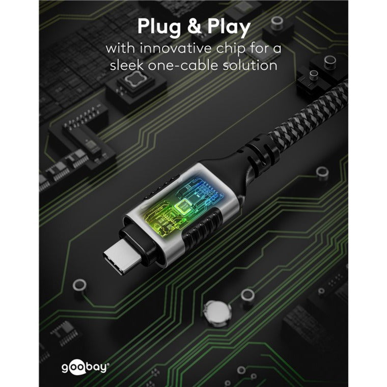Load image into Gallery viewer, Goobay netwerkadapter usb-c 3.2 gen1 naar rj-45 (zwart zilver, 2 meter)
