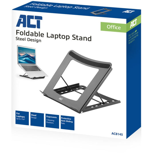 Act connectivity laptopstandaard, inklapbaar, hoogte verstelbaar in 5 standen (zwart)