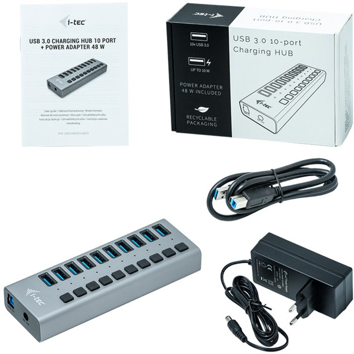 Afbeelding laden in galerijviewer, I-tec usb 3.0 charging hub 10 port + power adapter usb-hub (zwart)

