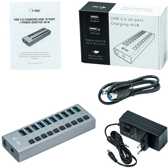 I-tec usb 3.0 charging hub 10 port + power adapter usb-hub (zwart)