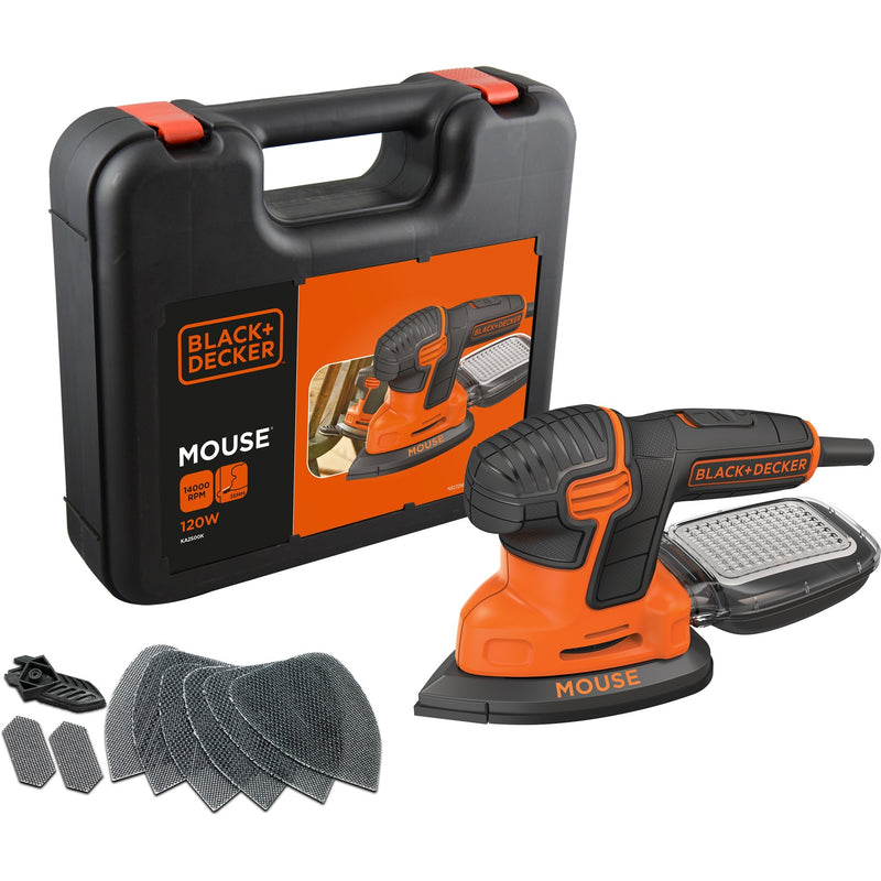 Load image into Gallery viewer, Black+decker 120 watt mouse detailschuurmachine ka2500k-qs deltaschuurmachine (oranje zwart, accessoires en koffer inbegrepen)
