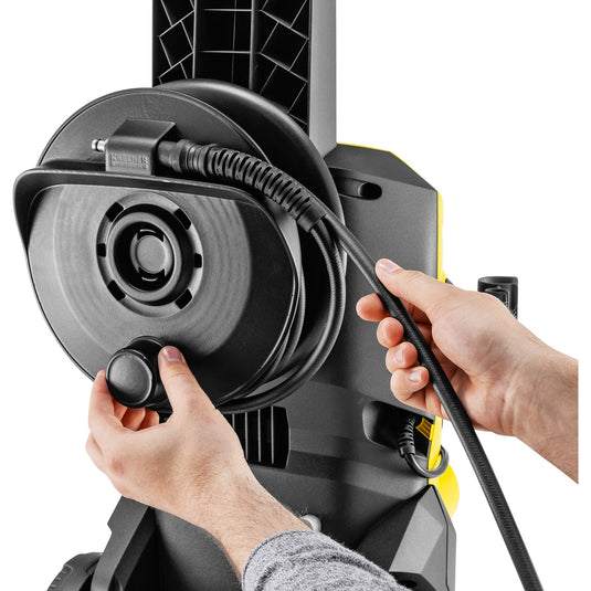 Kärcher k 5 wcm premium home hogedrukreiniger (geel zwart, met vuilfrees, slanghaspel en oppervlaktereiniger)