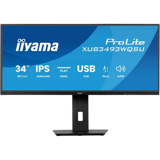 Iiyama prolite xub3493wqsu-b6 34 ultrawide monitor (zwart (mat), 2x hdmi, displayport, 2x usb-a, usb-b, 2x usb-c, 120 hz)