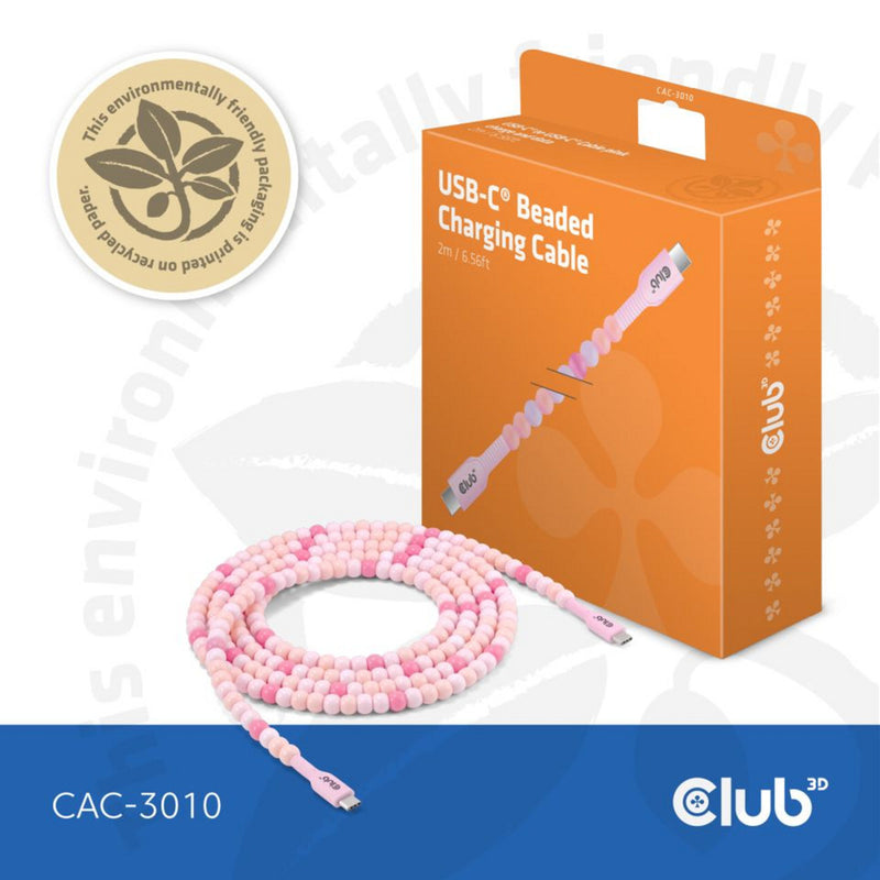Afbeelding laden in galerijviewer, Club 3d usb-c beaded cable pink, 2 meter kabel (roze)
