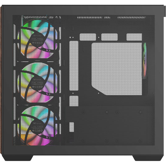Thermaltake view 380 ws argb midi tower behuizing (zwart houtkleur | 2x usb-a | 1x usb-c | rgb | tempered glass)