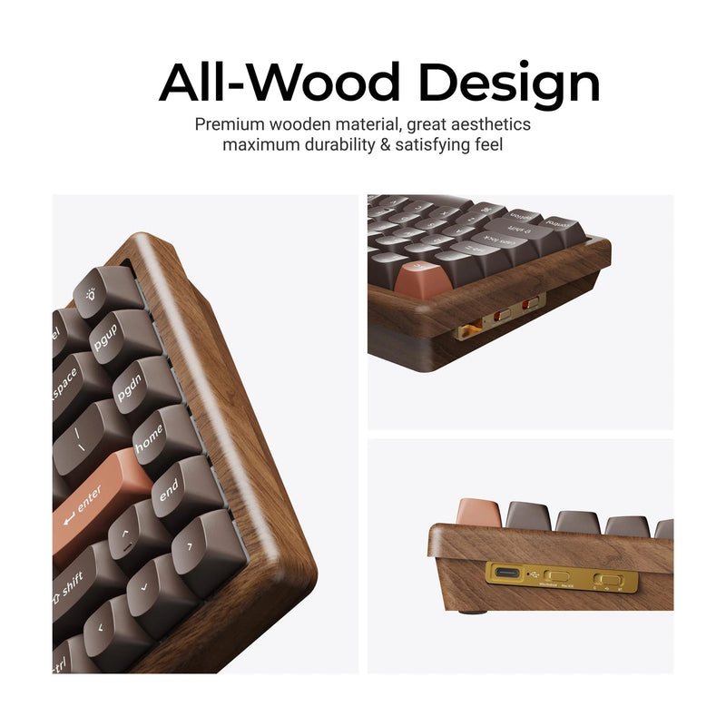Load image into Gallery viewer, Keychron k2he all-wood special edition mechanisch toetsenbord (houtkleur, us lay-out (qwerty), gateron double-rail magnetic nebula, 75%, gateron double-rail magnetic, osa pbt double-shot, hot swap, bluetooth 5.2 | usb-c)
