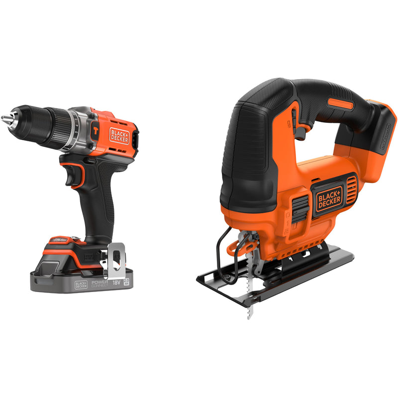 Load image into Gallery viewer, Black+decker 18v schroefklopboormachine + 18v pendeldecoupeerzaag bundel (zwart oranje)
