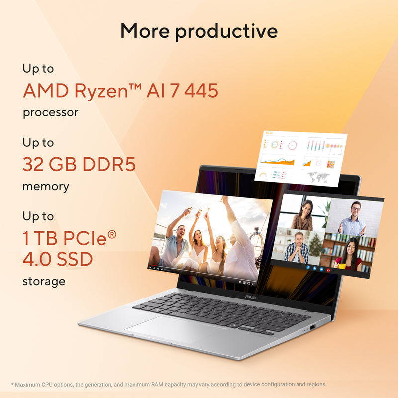 Afbeelding laden in galerijviewer, Asus vivobook 14 m1407ga-ly012w 14 copilot+ laptop (zilver | ryzen 7 445 | radeon 840m | 16 gb | 512 gd ssd)
