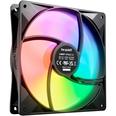 Be quiet! light wings lx pwm rgb case fan (zwart, 140 x 140 x 25 mm)
