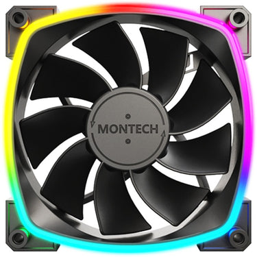 Montech rx120 pwm rgb case fan (zwart, 120 x 25 x 120 mm, 3-pin argb)