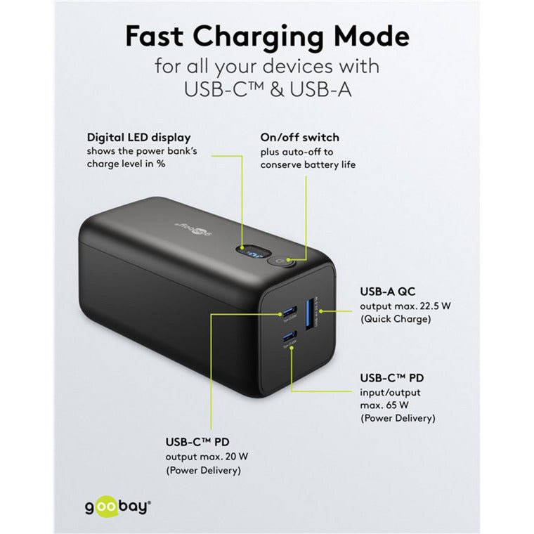 Load image into Gallery viewer, Goobay laptop powerbank (zwart, 20,000 mah, power delivery)
