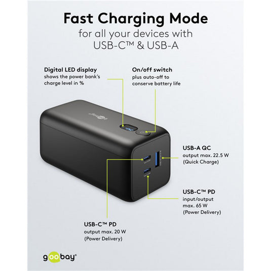 Goobay laptop powerbank (zwart, 20,000 mah, power delivery)