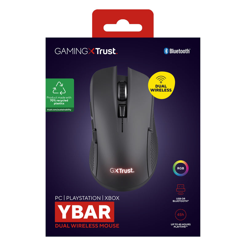 Load image into Gallery viewer, Trust gxt 931 ybar draadloze gamingmuis (zwart, 200 - 7.200 dpi, 2.4ghz bluetooth usb)
