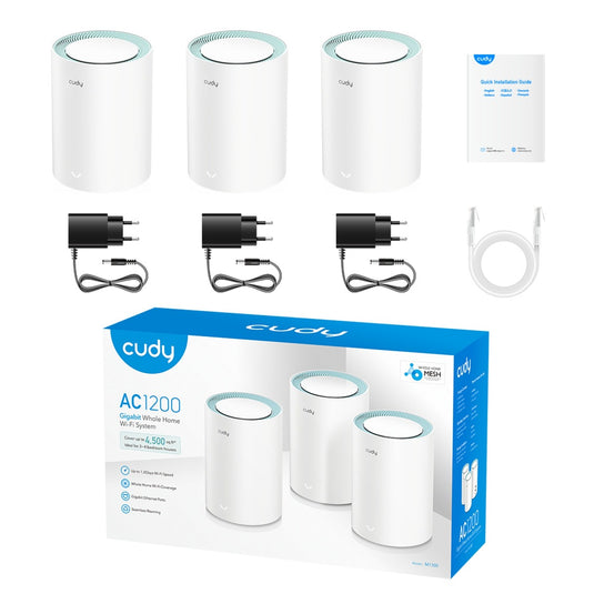 Cudy ac1200 gigabit mesh wi-fi system (3-pack) mesh router (wit)