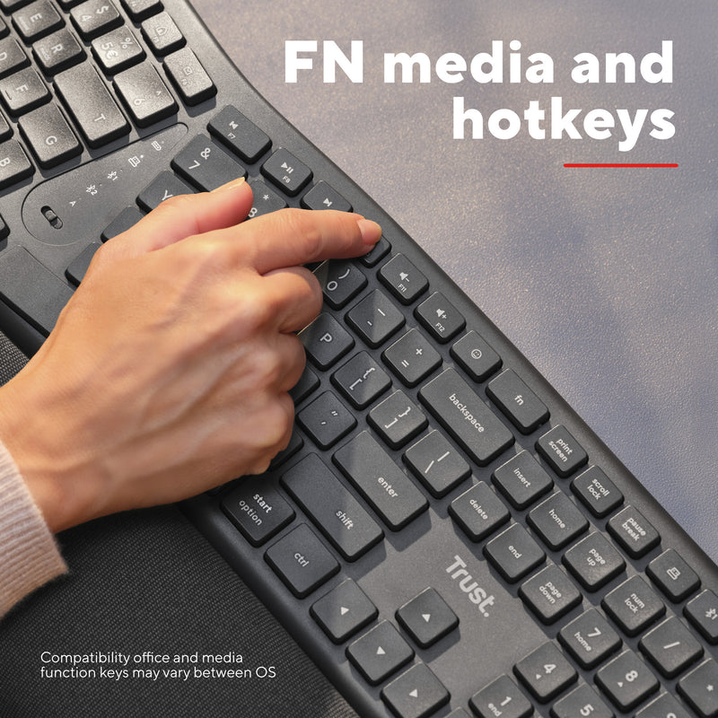Load image into Gallery viewer, Trust keyra draadloos ergonomisch toetsenbord (zwart, us lay-out, bluetooth 2.4g usb)
