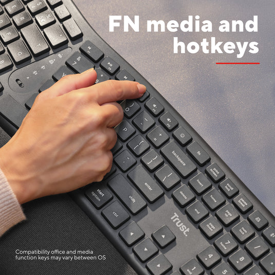Trust keyra draadloos ergonomisch toetsenbord (zwart, us lay-out, bluetooth 2.4g usb)
