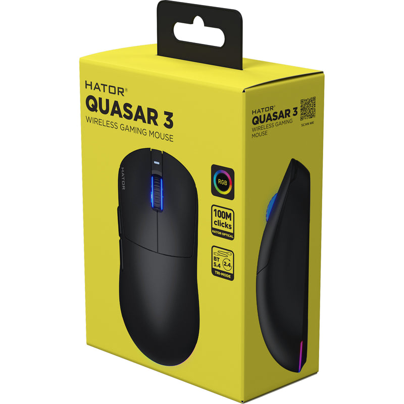 Load image into Gallery viewer, Hator quasar 3 wireless gaming muis (zwart, 400 - 12.000 dpi, rgb, 2.4ghz bluetooth 5.1 usb)
