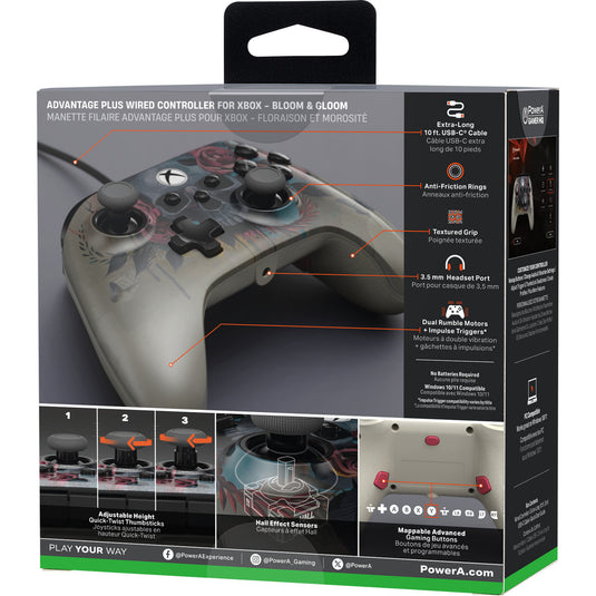 Powera advantage plus bedrade controller voor xbox series x|s - bloom gloom (zilver, xbox series x|s, xbox one, pc)