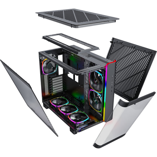 Montech king 95 pro midi tower behuizing (zwart | 2x usb-a | 1x usb-c | rgb | tempered glass)