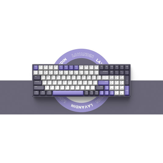 Iqunix f97 lavandin wireless mechanical keyboard (lavendel, us lay-out (qwerty), cherry mx brown, 96%, rgb leds, hot-swappable, pbt, 2.4ghz | bluetooth 5.1 | usb-c)