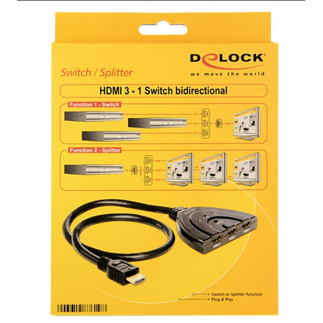Load image into Gallery viewer, Delock 3x hdmi naar 1x hdmi switch (zwart, 60 centimeter)
