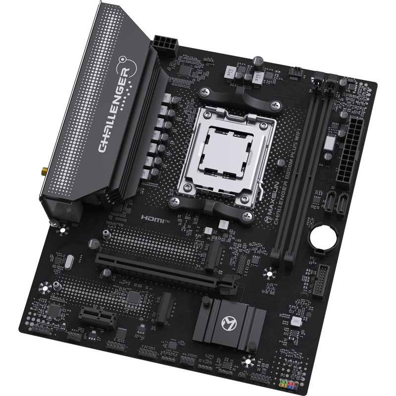 Afbeelding laden in galerijviewer, Maxsun ms-challenger b850m plus wifi socket am5 moederbord (zwart, raid, gb-lan, wlan, bt, sound, µatx)

