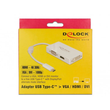 Delock usb-c > vga hdmi dvi adapter (wit, 0,13 meter)
