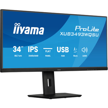 Iiyama prolite xub3493wqsu-b6 34 ultrawide monitor (zwart (mat), 2x hdmi, displayport, 2x usb-a, usb-b, 2x usb-c)
