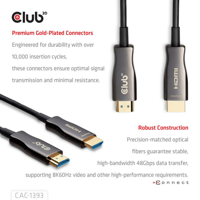 Afbeelding laden in galerijviewer, Club 3d hdmi hybrid aoc kabel 8k60hz 4k120hz 50m (zwart)
