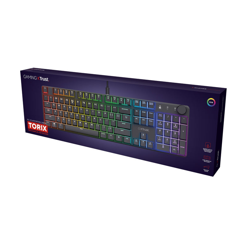 Load image into Gallery viewer, Trust gxt 866 torix mechanisch gaming toetsenbord (zwart, us lay-out (qwerty), huano red, 100%, rgb)
