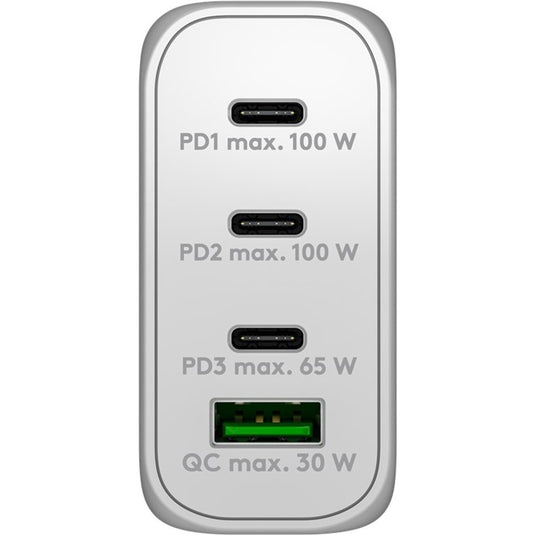 Goobay 100w gan usb-c pd multiport snellader (wit, 3x usb-c, 1x usb-a)