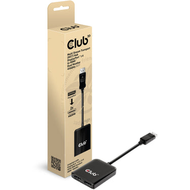 Club 3d multi stream transport hub displayport 1.4 naar 2x hdmi dual monitor 4k60hz adapter (zwart)