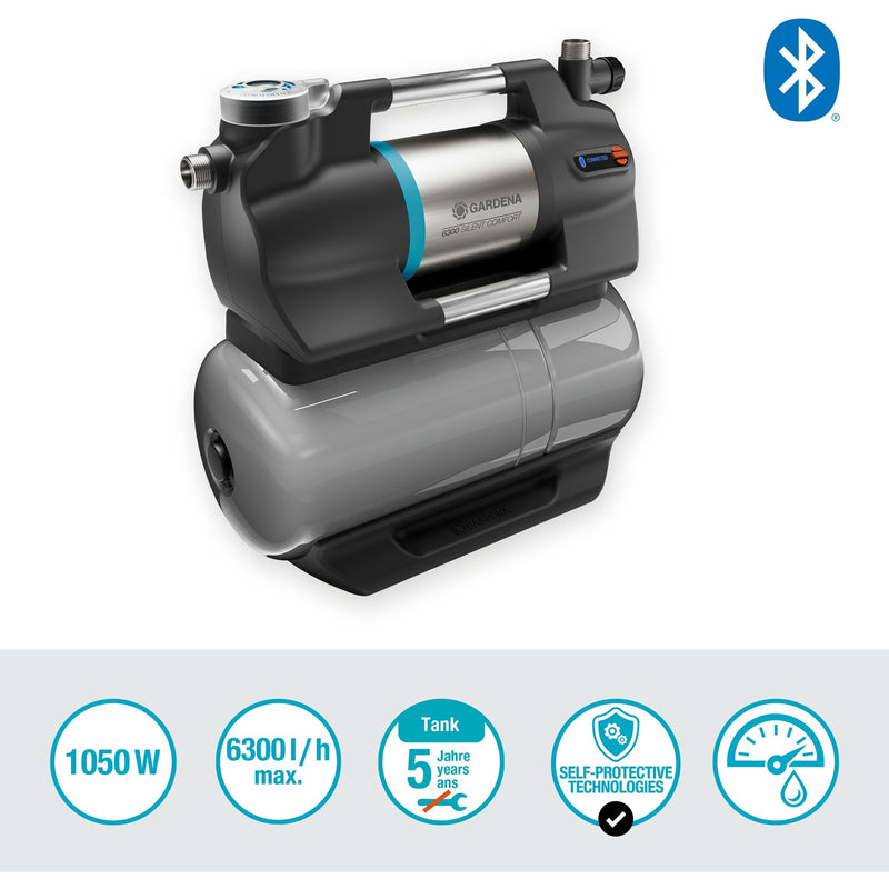 Load image into Gallery viewer, Gardena hydrofoorpomp 6300 silentcomfort (grijs roestvrij staal, bluetooth)
