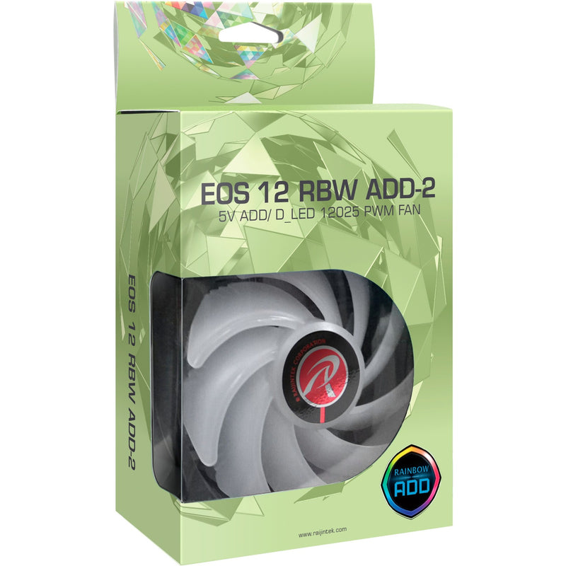 Load image into Gallery viewer, Raijintek eos 12 rbw add-2 rgb case fans (zwart, 2 stuks, 120 x 120 x 25 mm, pwm)
