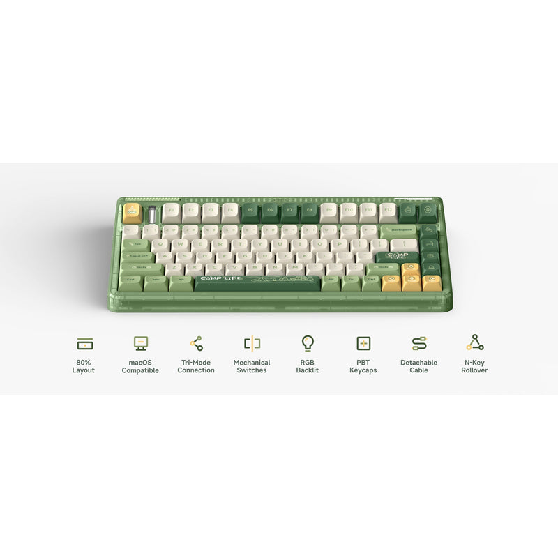 Load image into Gallery viewer, Iqunix og80 camping wireless mechanical keyboard, gaming toetsenbord (groen oranje, us lay-out, cherry mx red, rgb leds, 80% (tkl), hot-swappable, pbt, 2.4ghz | bluetooth 5.1 | usb-c)
