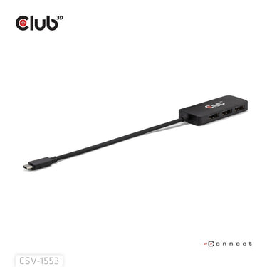 Club 3d usb-c naar triple displayport mst hub (zwart, 4k60hz)