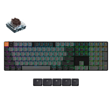 Keychron k5x-h3 mechanisch toetsenbord (zwart, us lay-out (qwerty), mechanical brown, 100%, rgb, shine-through abs keycaps, hot swap, bluetooth usb-c)