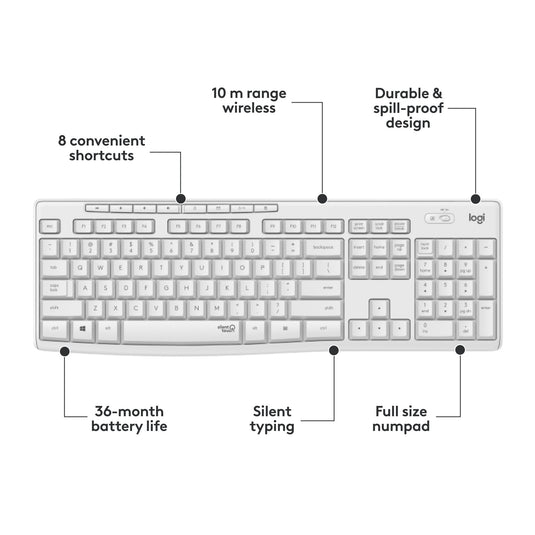 Logitech mk295 silent wireless keyboard and mouse combo, desktopset (grijs, us-international)