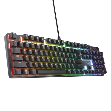 Trust gxt 871 zora mechanisch gaming toetsenbord (zwart, us lay-out (qwerty), huano red, 100%, rgb)