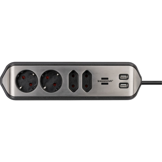 Brennenstuhl estilo hoekstekkerdoos 4-voudig stekkerdoos (zwart roestvrij staal, 2x usb)