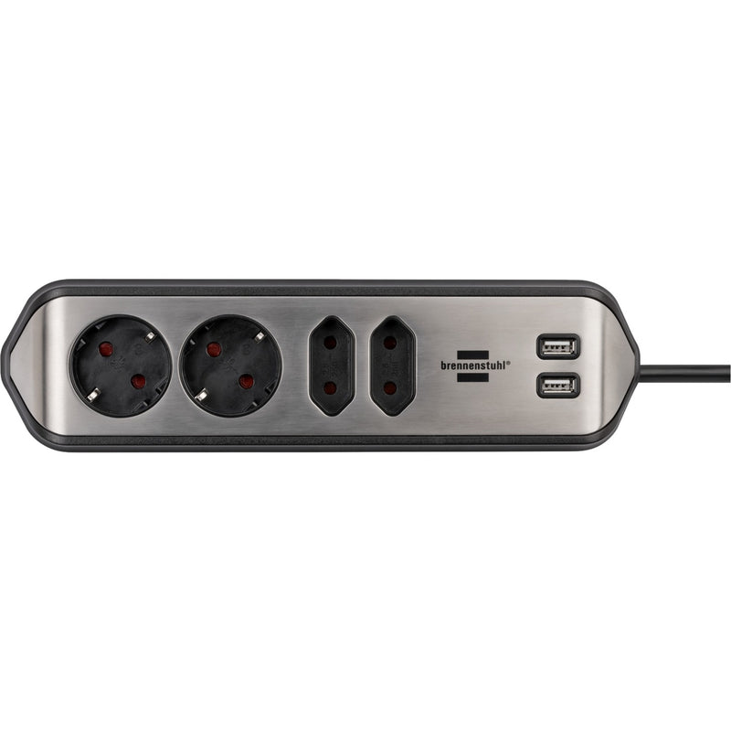 Load image into Gallery viewer, Brennenstuhl estilo hoekstekkerdoos 4-voudig stekkerdoos (zwart roestvrij staal, 2x usb)
