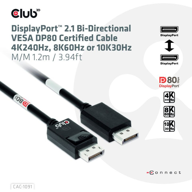 Load image into Gallery viewer, Club 3d gecertificeerde displayport 2.1 kabel (zwart, 1,2 meter, 8k)
